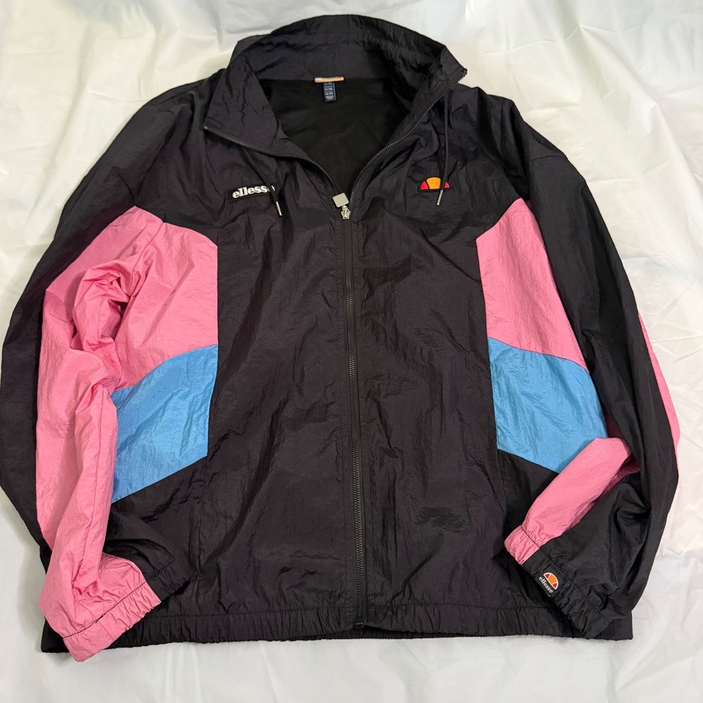 Ellesse Mens Vinales Colorblock Windbreaker Jacket XXL Black Pink Blue Retro 90s